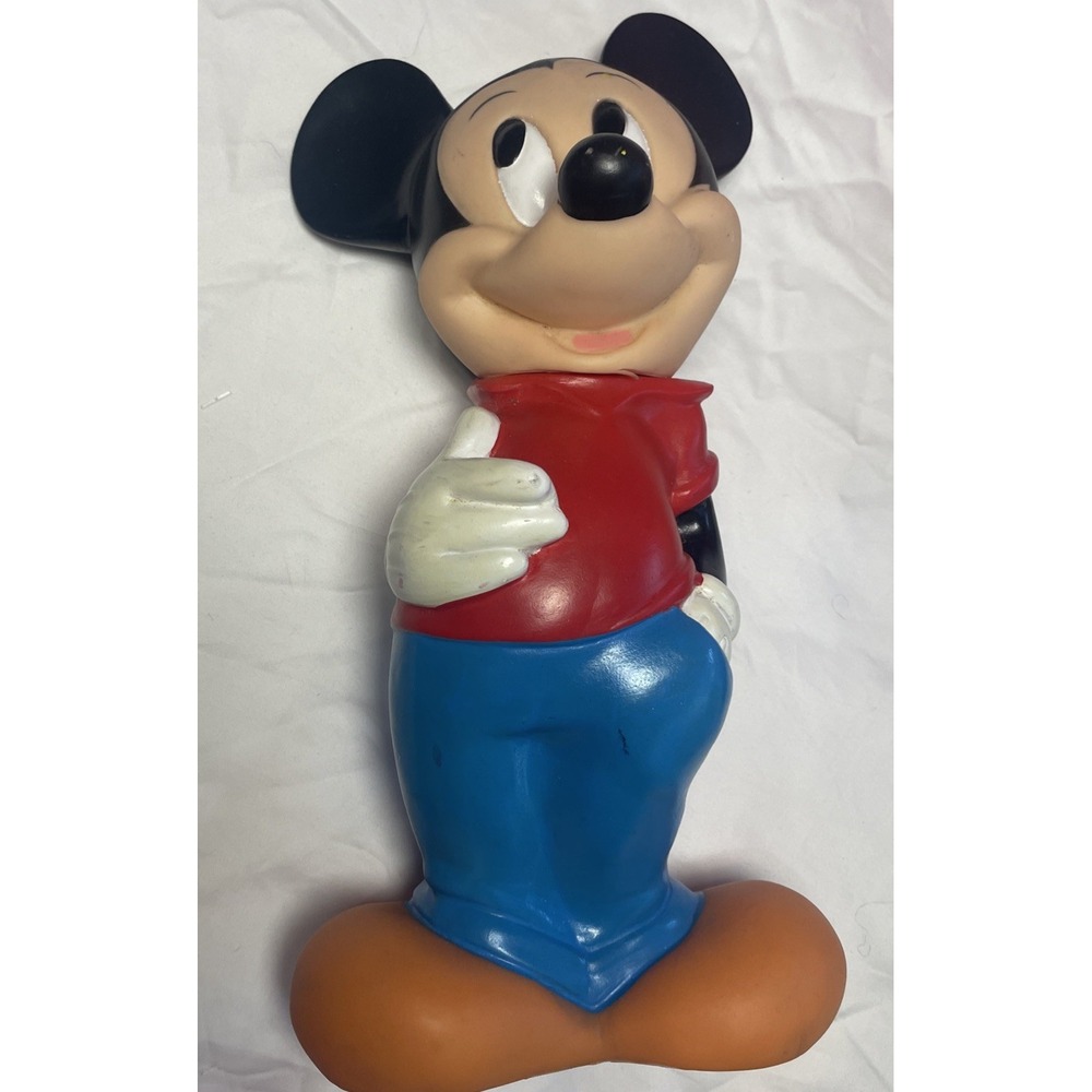 Vintage 1970s Walt Disney Mickey Mouse Coin Bank Rubber 12" w/Plug